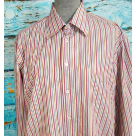 Zara Button Down Shirt Mens Size 17 Long Sleeve Shirt Striped Cotton Shirt - Picture 7 of 8